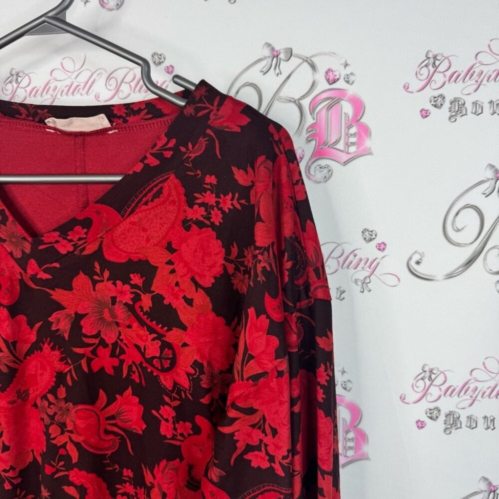 Orage long sleeve flowy flowers top blouse Red Floral Women's Blouse - Picture 5 of 8